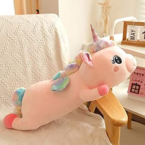 نقد و بررسی عروسک طرح اسب تکشاخ خوابیده مدل یال هفت رنگ طول 100 سانتی متر توسط خریداران