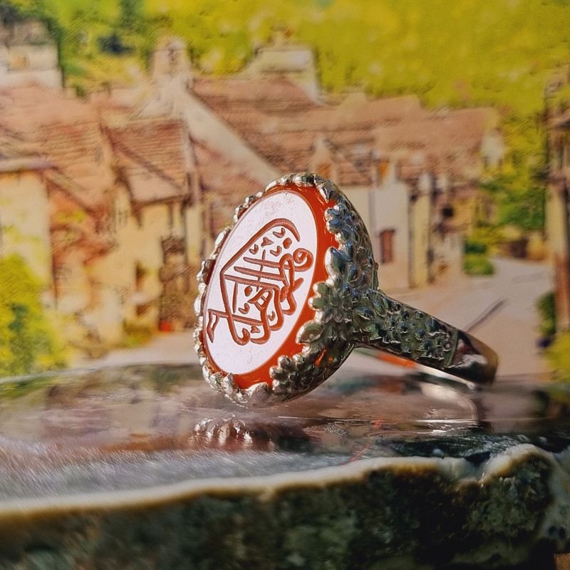 انگشتر نقره عقیق زنانه ملک زیور مدل نیلوفر طرح حکاکی فاطمه زهرا کد 125