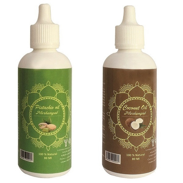 روغن تقویت کننده مو، مژه و ابرو  مرهم یاب مدل نارگیل و پسته حجم 80 میلی لیتر مجموعه 2 عددی