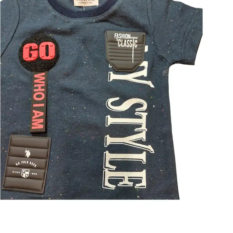 تی شرت آستین کوتاه نوزادی مدل ASH716 طرح GO رنگ سورمه ای