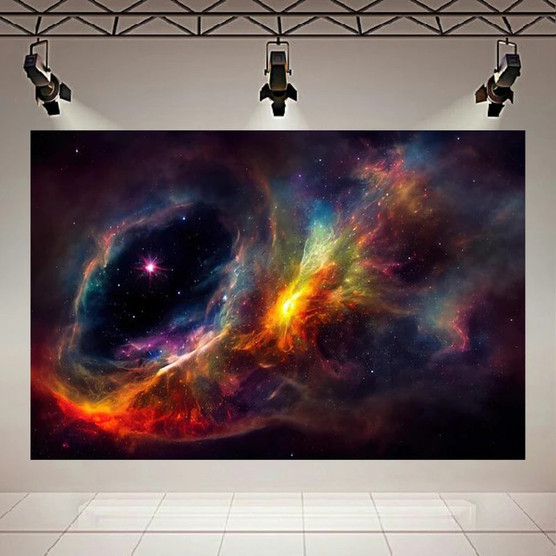 تابلو بوم طرح مخمل پرتوهای فضایی مدل رنگین کمان کیهانی کد AR303949