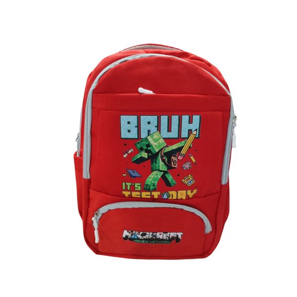 کوله پشتی مدرسه مدل چهار زیپ طرح ماینکرافت مدادی کد 007