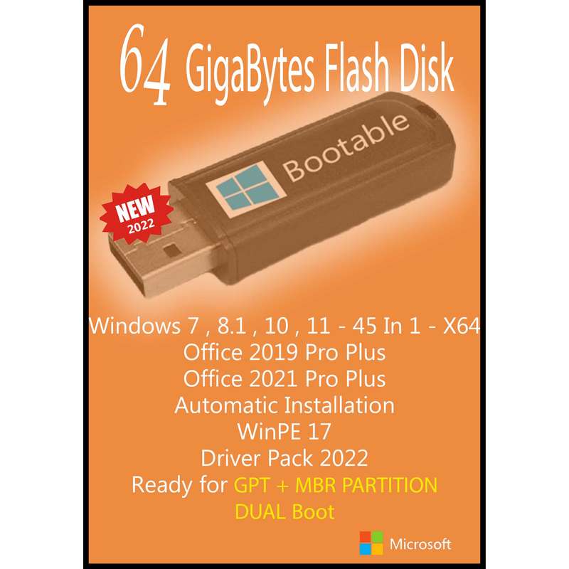 سیستم عامل Windows 7 8.1 10 11 - 45 In 1 - X64 - Office 2019-2021 - Driver Pack 2022 نشر مایکروسافت