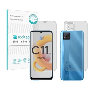 Rockspace HyGEL model transparent screen protector suitable for Realme C11 -2021- mobile phone along with phone back protector and lens