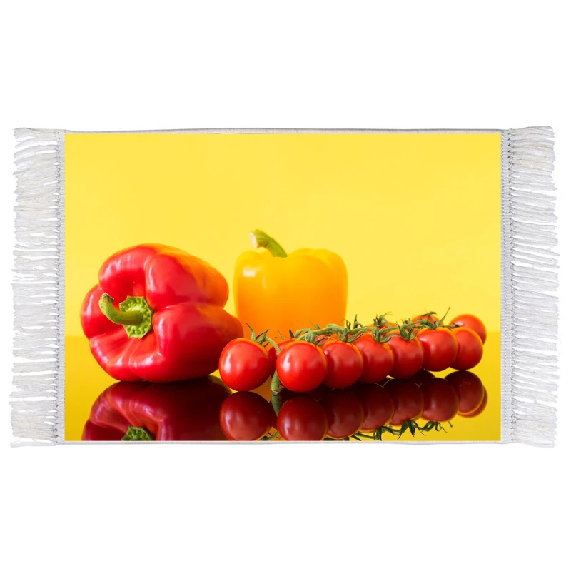 فرش ماشینی دیوارکوب اطلس آبی طرح فلفل دلمه و گوجه فرنگی مدل T1855 