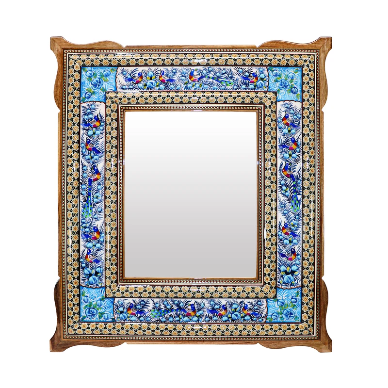 آینه خاتم کاری مدل یونیک طرح مینیاتور برجسته کد Bl55p50mr28p22-2f2