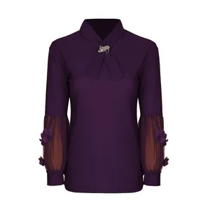 بلوز زنانه مدل آستین پفی کد 521 رنگ بادمجانی