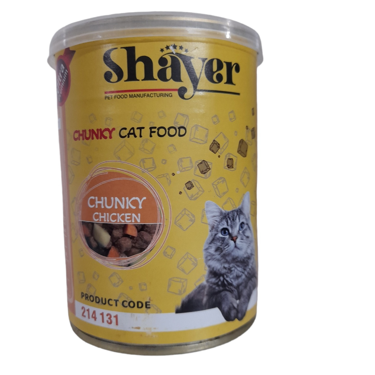 کنسرو گربه شایر مدل چانکی مرغ در سس کدو حلوایی وزن 400 گرم