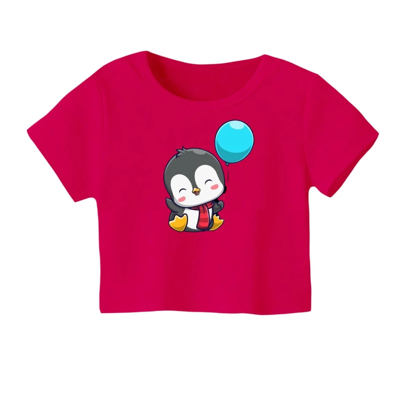 کراپ‌ تی‌شرت آستین کوتاه زنانه مدل پنگوئن کد ۳