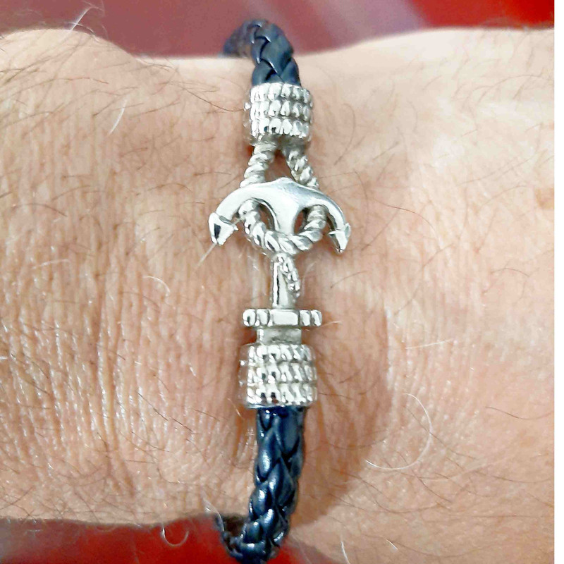 دستبند مردانه مدل ملوانی لنگر چرم کد 1400