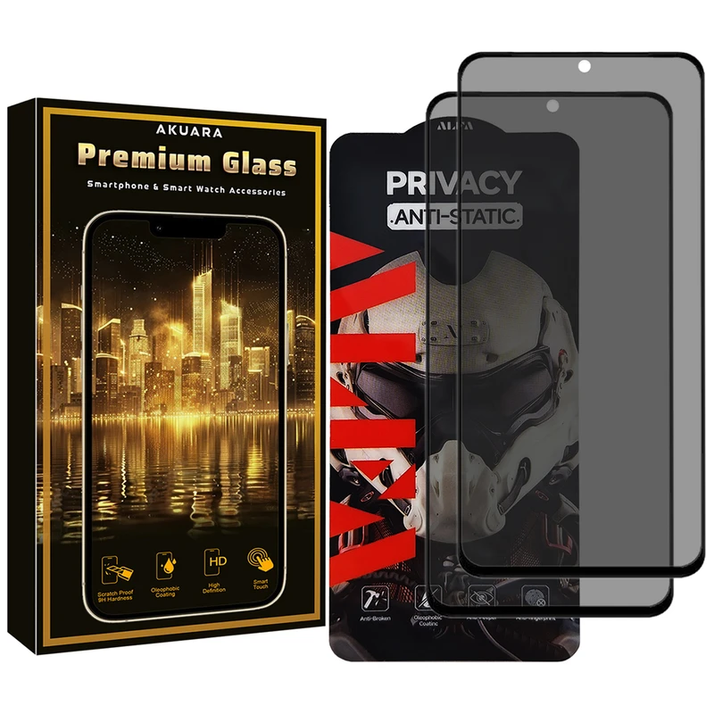 محافظ صفحه نمایش حریم شخصی آکوآرا مدل Premium P2 مناسب برای گوشی موبایل شیائومی Poco X6 / Poco X6 Pro / Poco F6 / Poco F6 Pro / Poco X7 Pro / Redmi Note 13 5G / Redmi Note 13 Pro 5G / Redmi K70 Pro / Redmi K70E مجموعه دو عددی