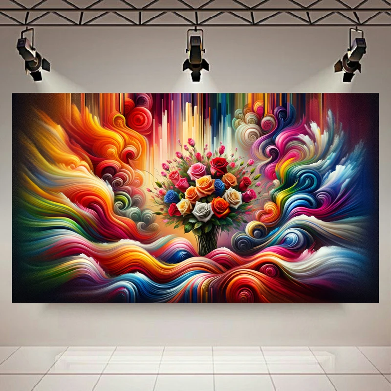 پوستر طرح مخمل دسته گل رز مدل امواج رنگارنگ کد AR304736