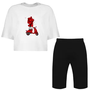 ست نیم تنه و شلوارک زنانه مدل موتور و بادکنک کد Da 592S رنگ سفید