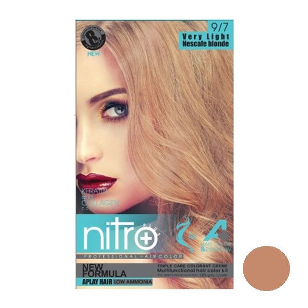 کیت رنگ مو و ابرو نیتروپلاس شماره 9.7 حجم 100 میلی لیتر رنگ نسکافه ای روشن
