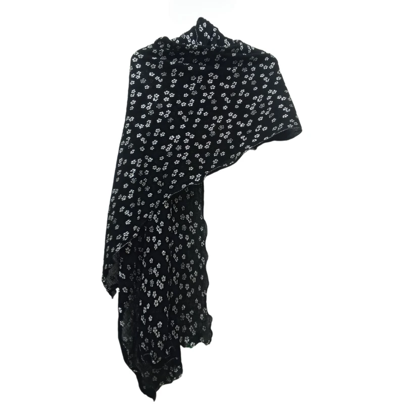 شال زنانه مدل لبه موجی طرح گل ریز