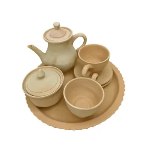 سرویس چای خوری نه پارچه سفالی خام مدل D256