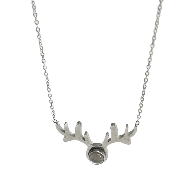 گردنبند زنانه مدل استیل دوستت دارم به صد زبان دنیا طرح شاخ گوزن 122