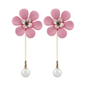 گوشواره میخی دخترانه مدل گل و مروارید