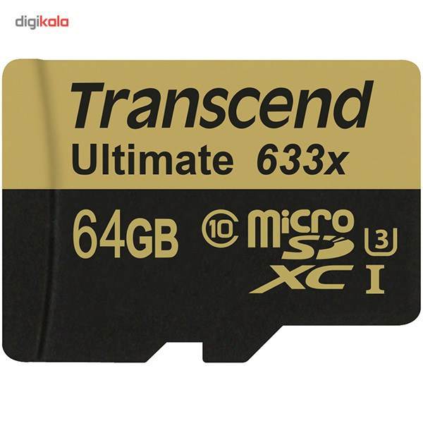 کارت حافظه microSDXC ترنسند مدل Ultimate کلاس 10 استاندارد UHS-I U3 سرعت 95MBps 633X همراه با آداپتور SD ظرفیت 64 گیگابایت