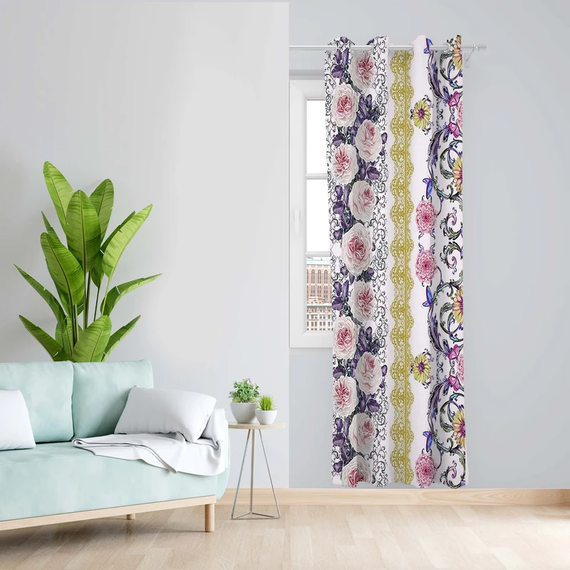 پرده طرح گلدار مدل مخمل پانچی کد 5482R z سایز 140x200 سانتی متر