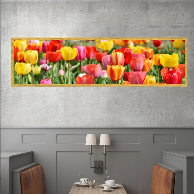 تابلو بکلیت طرح منظره باغ گل لاله مدل T-7763