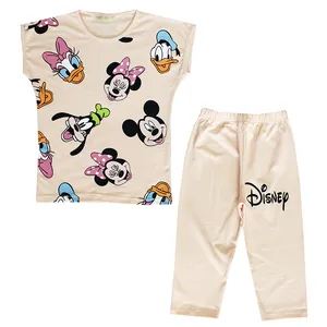 ست تی شرت و شلوارک دخترانه مدل میکی ماوس رنگ کرم