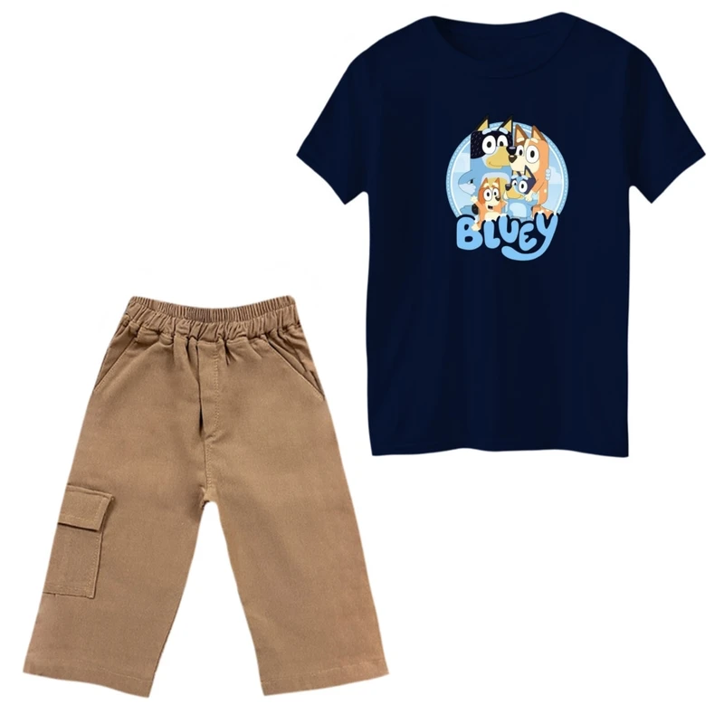 ست تی‌شرت و شلوارک پسرانه مدل بلویی کد 02