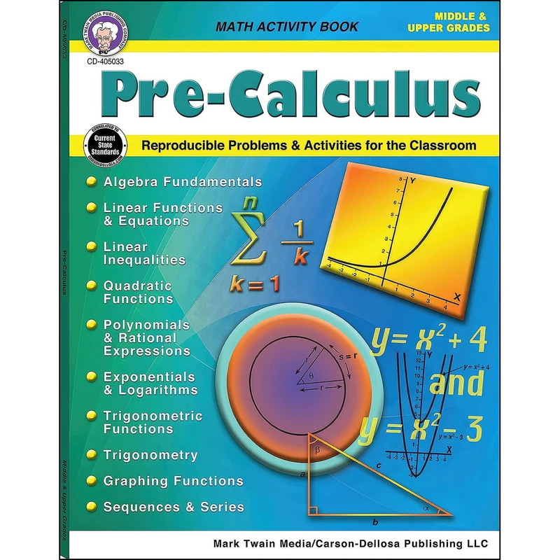 کتاب Mark Twain Pre-Calculus Grades 6-12 Math Workbook, Algebra Fundamentals اثر Robert A. Sadler Ph.D. انتشارات Mark Twain Media