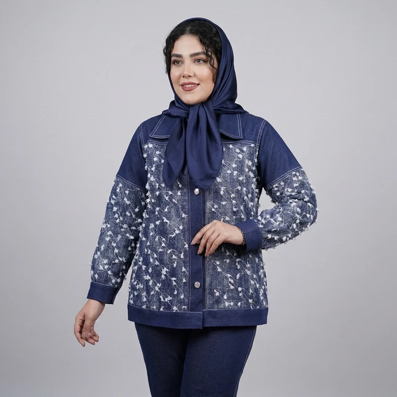 کت تک کوتاه زنانه جین مدل اپلیکه