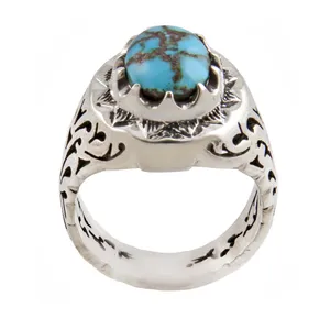 انگشتر نقره مردانه بازرگانی میلادی مدل فیروزه نیشابور رکاب دستساز کد AM_1546