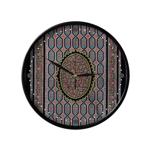 ساعت دیواری مدوپد طرح قالیچه قم حصیری گل رزی مدل C-Ghom110
