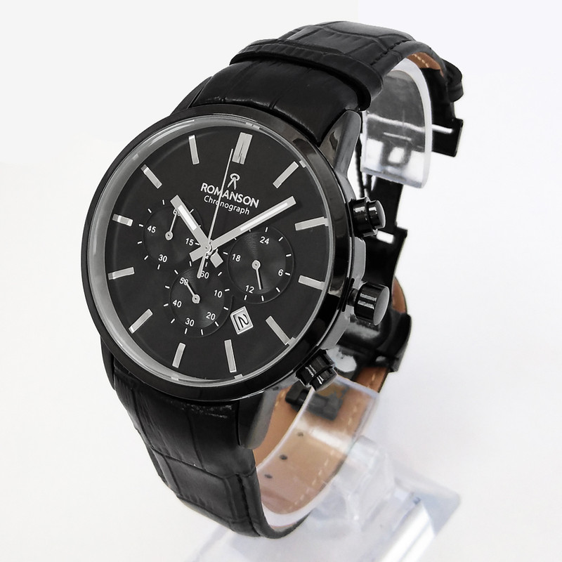 ساعت مچی عقربه‌ای مردانه رومانسون مدل کرنوگراف سه موتورفعال بندچرمی تاریخ شمار کد 37