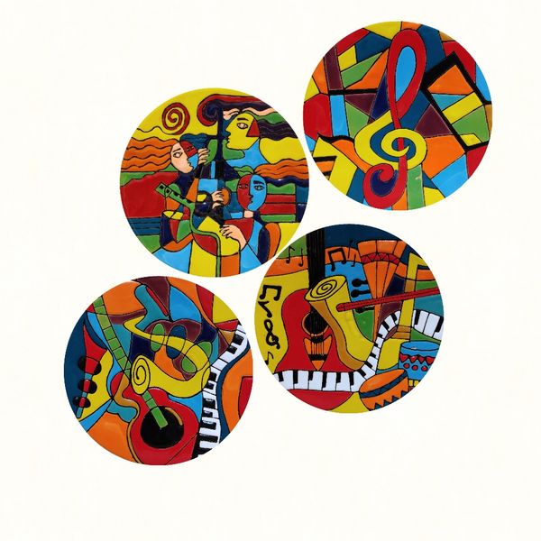 بشقاب دیوارکوب سفالی مدل کوبیسم موسیقی کد eh87 مجموعه چهار عددی