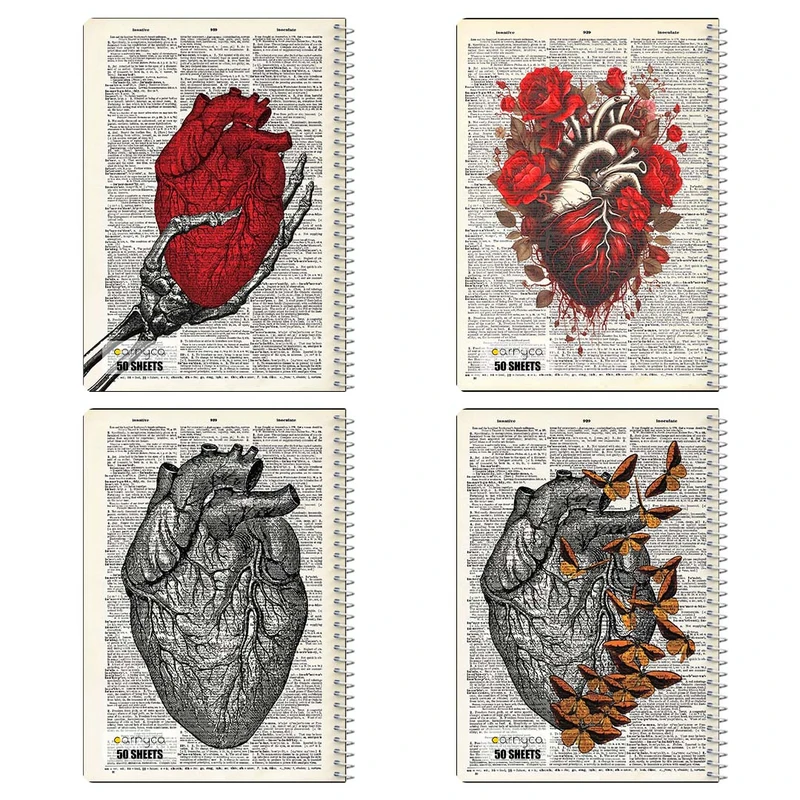 دفتر نقاشي 50 برگ کارنيکا طرح روزنامه وینتج قلب Vintage Newspaper Heart کد 76822 مجموعه 4 عددی