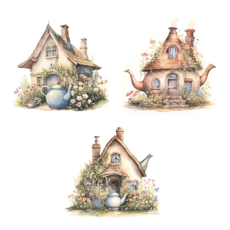 برچسب مدل اسکرپ بوک و بولت ژورنال طرح teapotHouse-01 مجموعه 3 عددی