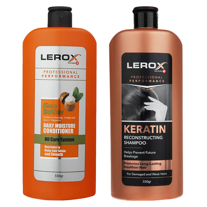 نرم‌کننده مو لروکس مدل روزانه شیباتر وزن 550 گرم به همراه شامپو مو لروکس مدل کراتین وزن 550 گرم
