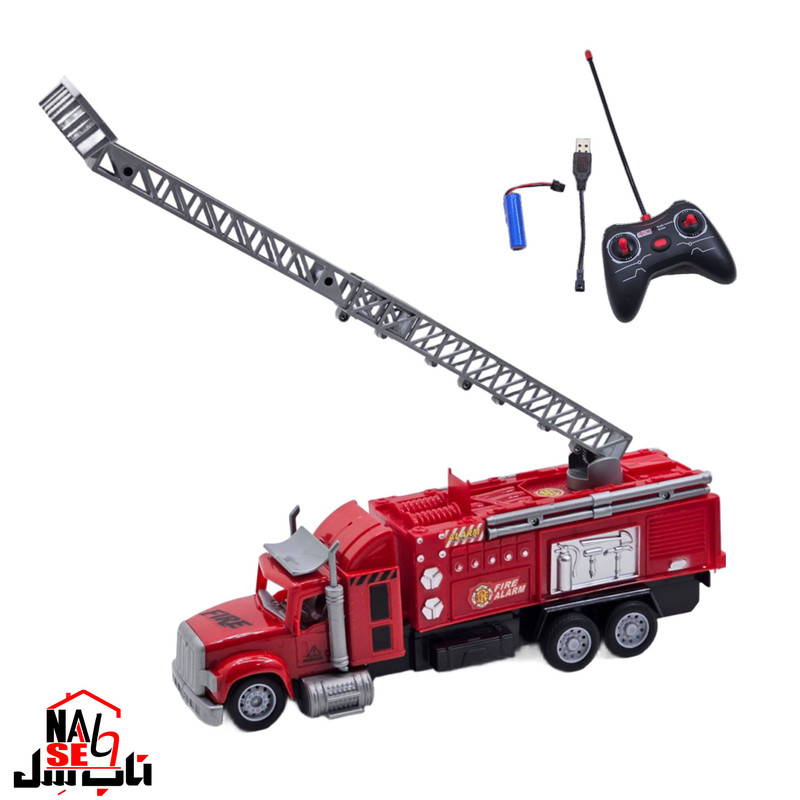 ماشین بازی کنترلی ناب سل مدل کامیون آتش نشانی بالابر شارژی