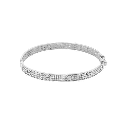 دستبند النگویی طلا 18 عیار زنانه ماوی گالری مدل کارتیه لاو تمام نگین صدف