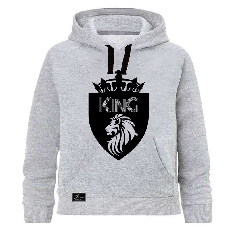  هودی پسرانه چاپیستا طرح KING کد J58 رنگ طوسی