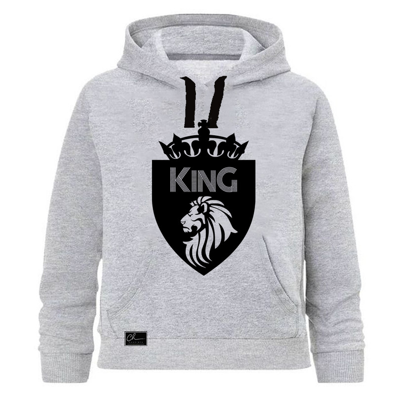   هودی پسرانه چاپیستا طرح KING کد J58 رنگ طوسی