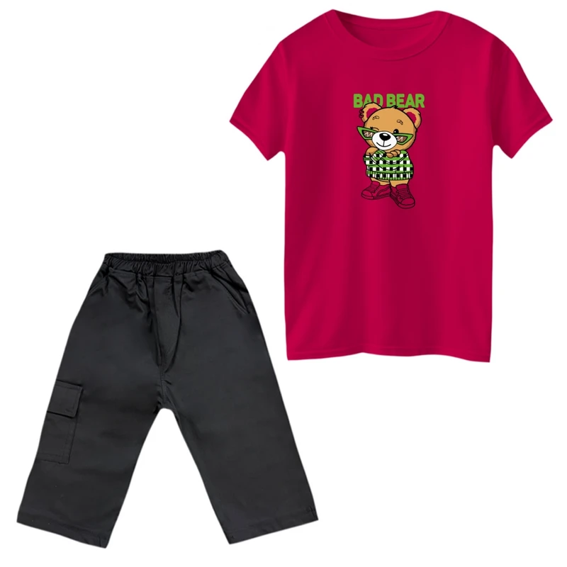 ست تی‌شرت و شلوارک پسرانه مدل خرس بد