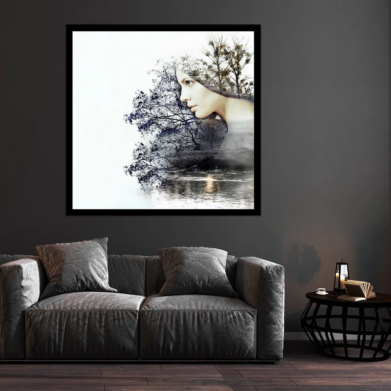 تابلو بکلیت طرح نقاشی ترکیبی درخت و چهره مدل قاب شاسی B-S10369