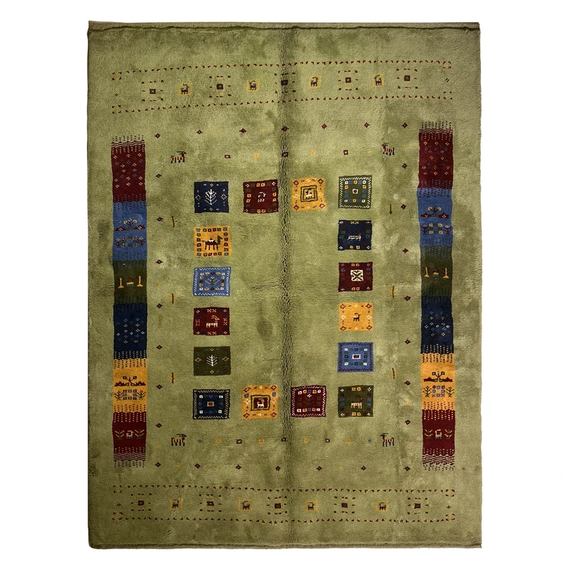 گبه دستبافت قشقایی سه متری کد NKP.RJ161 زمینه سبز