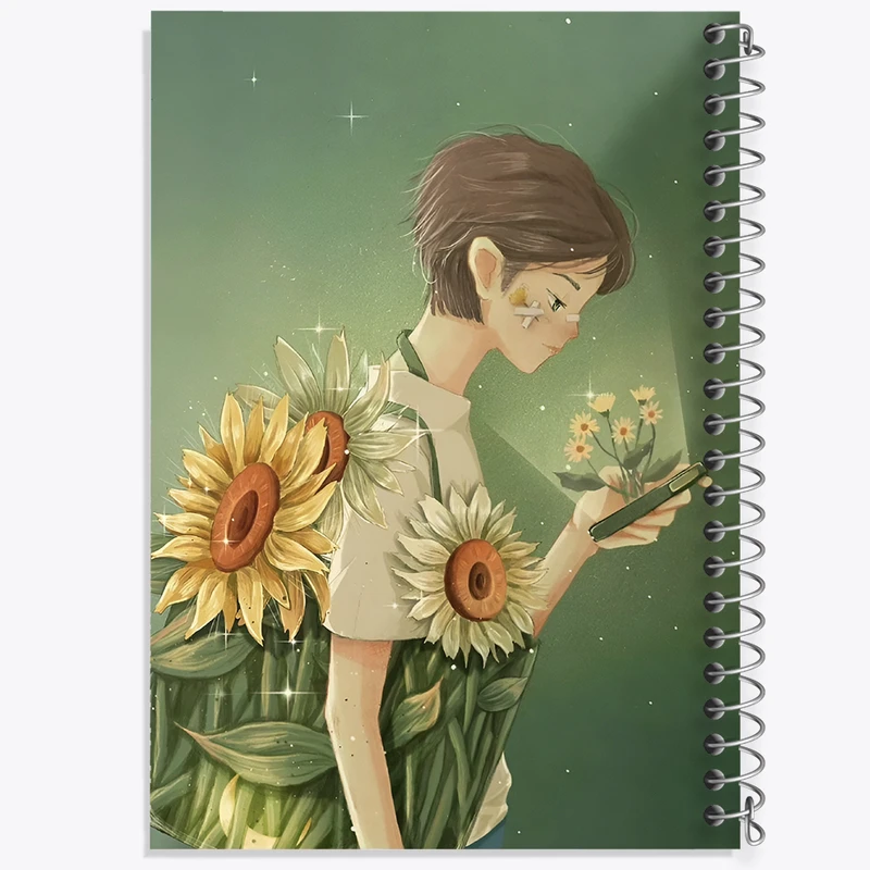 دفتر شطرنجی 50 برگ خندالو طرح دختر و گل آفتابگردان کد N3100