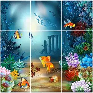  تایل سقفی طرح جلبک و ماهی ها کد K 1270-9 سایز 60x60 سانتی متر مجموعه 9 عددی