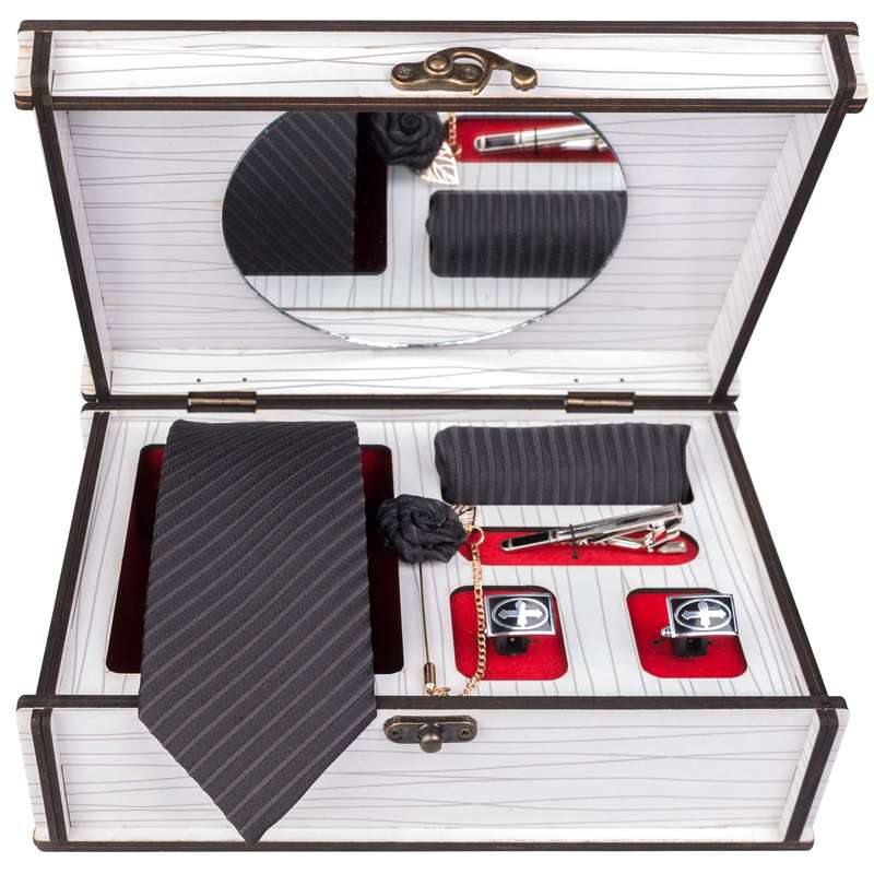 ست کراوات و دستمال جیب و دکمه سردست مردانه جیان فرانکو روسی مدل GF-ST986RE-BOX 