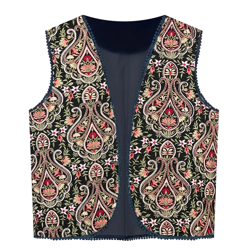 وست یقه هفت زنانه مدل کتان گلدوزی سنتی کد AK1484