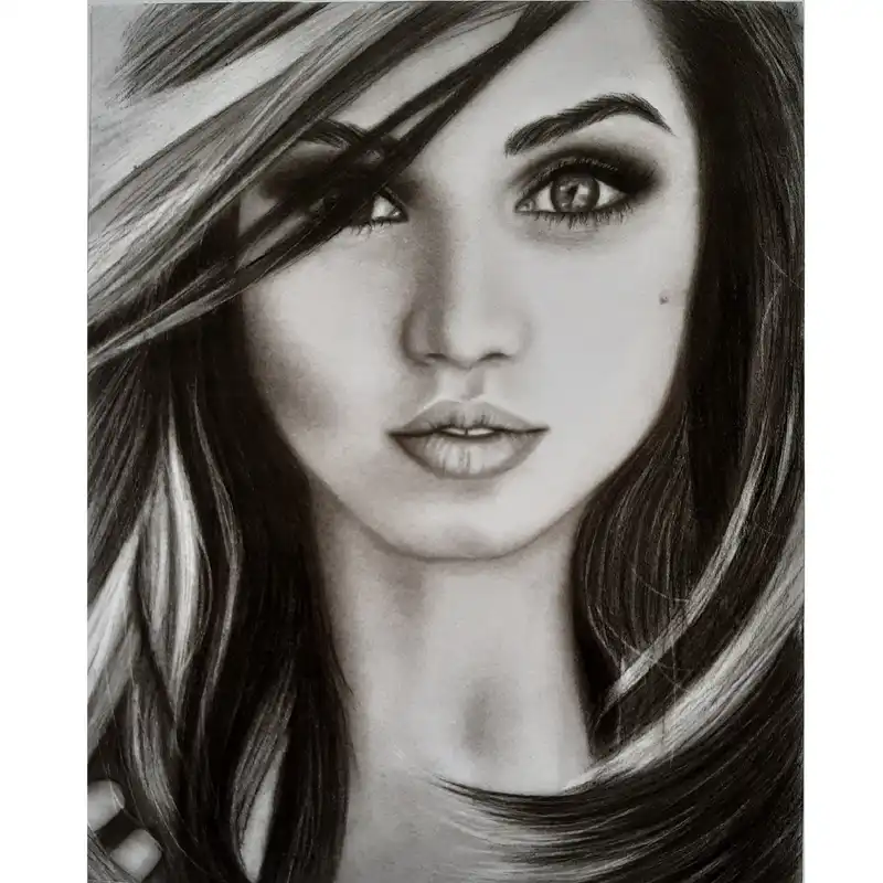 نقاشی سیاه قلم طرح چهره مدل اسپانیایی آنا د آرماس کد 1111