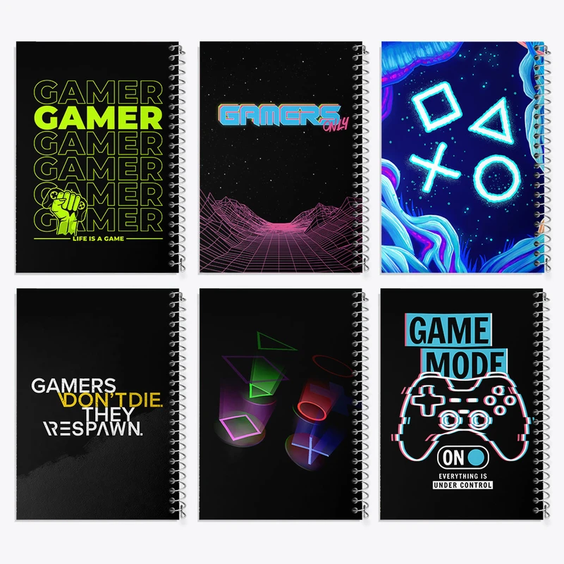 دفتر مشق 100 برگ خندالو طرح گیمر (Gamer) کد 910 مجموعه 6 عددی