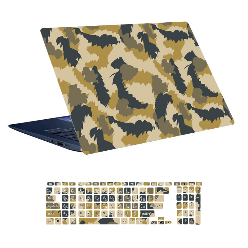 استیکر لپ تاپ توییجین و موییجین طرح Military کد 17 مناسب برای لپ تاپ 15.6 اینچ به همراه برچسب حروف فارسی کیبورد 